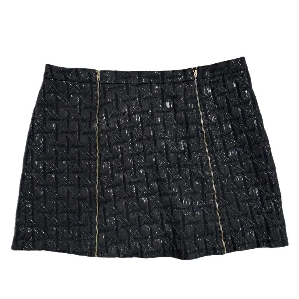 Xhilaration Black Double Brass Zip Front Cotton Metallic Blend Mini Skirt